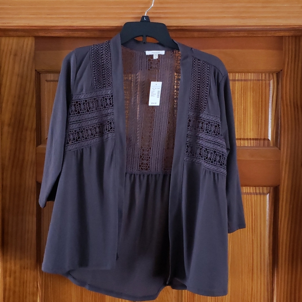 Crochet detailed open front cardigan